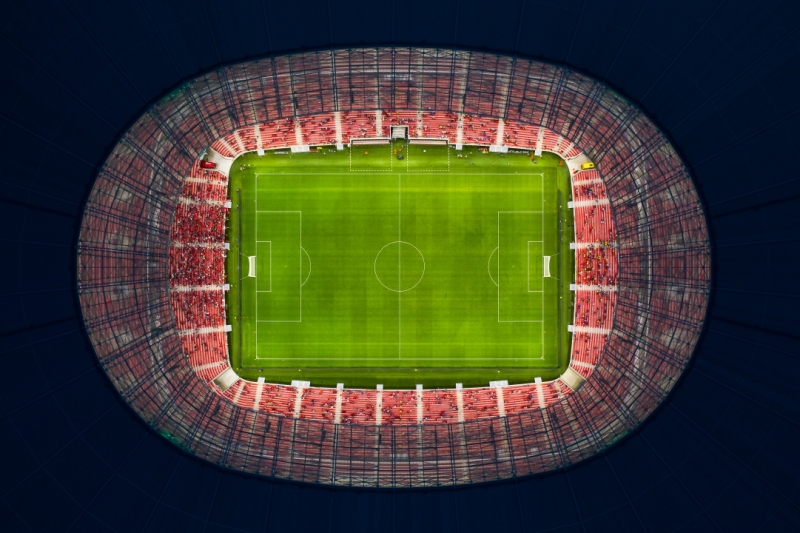 Amazing giant arena building in Hungary.  illuminated Ferenc Puskas Stadium also known as Puskas Arena. builtr in 2020.
