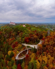 Fantastic arieal photo of Pannonhalama Benedictine abbey in Hungary. Amazing historical building with a beautiful church and library. Popular tourist destination with guided tours