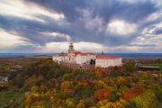 Fantastic arieal photo of Pannonhalama Benedictine abbey in Hungary. Amazing historical building with a beautiful church and library. Popular tourist destination with guided tours