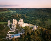 Csesznek castle ruins in Bakony Mountain Hungary. Built was by Jakab Cseszneki in 1263. Amazing historical building ruins near by  Pannonhalma Abbey and lake Balaton. Destroyed in 1810-20