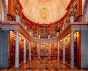 Library of Pannonhalma Archabbey in Hungary. Amazing frescos old wood book shelfs and much more historical religious  relicvies
