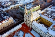 Snowy aerial photos about the Zirc abbey
