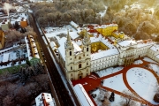 Snowy aerial photos about the Zirc abbey