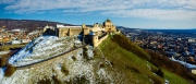 Castle of Sumeg in Hungary. Historical fort ruins museum in Upper balaton region. Ancient fortress in amazing panoramic view.