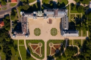Aerial photo about a Hungarian historical castle and museum which name is Festetics castle. This medieval castle is in Keszthely city next to Balaton lake.