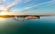 Harbor of Siofok in Hungary. Amazing panoramic ladscape about the lake Balaton with the Siofok harbor. Lake Balaton is the Hungarian sea.