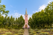 Red chapel in Balatonboglar Hungary. The chapel it has  on the Saint Erzsebet park. Barany Pal built this in 1857.