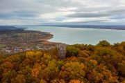 Saint Gerorge Hill in Hungary badacsony region. Amazing vulcanic mountain where giant basalt columns  located. Beautiful autumn colorful photo. Perfedct place for hiking or tripping