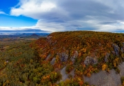 Saint Gerorge Hill in Hungary badacsony region. Amazing vulcanic mountain where giant basalt columns  located. Beautiful autumn colorful photo. Perfedct place for hiking or tripping