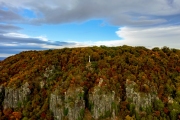Saint Gerorge Hill in Hungary badacsony region. Amazing vulcanic mountain where giant basalt columns  located. Beautiful autumn colorful photo. Perfedct place for hiking or tripping
