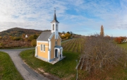 Amazing little chapel near by lake Balaton in Hungary. Next to Lencseitsvand town. Amazing autunm mood with grape fields. This building name is virgin Maria Chapel. Hungarian name is Szűz Mária kápolna