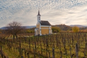 Amazing little chapel near by lake Balaton in Hungary. Next to Lencseitsvand town. Amazing autunm mood with grape fields. This building name is virgin Maria Chapel. Hungarian name is Szűz Mária kápolna