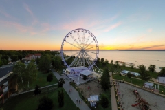 Aerial panoramic photo about the golden beach of siofok city in hungary. You see amazing panorama from the ferris wheel. Siofok is the capital city of balaton regio.