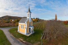 Amazing little chapel near by lake Balaton in Hungary. Next to Lencseitsvand town. Amazing autunm mood with grape fields. This building name is virgin Maria Chapel. Hungarian name is Szűz Mária kápolna
