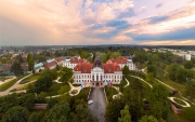 05.01.2020. Hungary Godollo. Aerial photo about the Royal castle of city. Sissy queen summer palace.