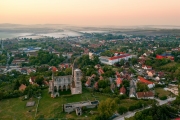 Amazing aerial photo about the Premontre Monastery. This is a church ruin in Zsambek city Hungary. Built in 1220-1234.  Roman and gotchic style. Destroyed an big earthquake in 1763.