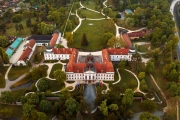 05.01.2020. Hungary Godollo. Aerial photo about the Royal castle of city. Sissy queen summer palace.