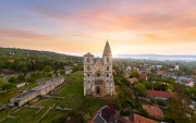 Amazing aerial photo about the Premontre Monastery. This is a church ruin in Zsambek city Hungary. Built in 1220-1234.  Roman and gotchic style. Destroyed an big earthquake in 1763.