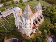 Amazing aerial photo about the Premontre Monastery. This is a church ruin in Zsambek city Hungary. Built in 1220-1234.  Roman and gotchic style. Destroyed an big earthquake in 1763.