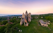 Amazing aerial photo about the Premontre Monastery. This is a church ruin in Zsambek city Hungary. Built in 1220-1234.  Roman and gotchic style. Destroyed an big earthquake in 1763.