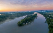 Luppa island on Danube river near by Budapest hungary.  Amazing panoramic landscape in the morning time.