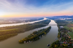 Luppa island on Danube river near by Budapest hungary.  Amazing panoramic landscape in the morning time.