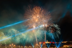 Giant firework in Budapest. This is king St Istvan memorial day. This day it is august 20 in every year. National holiday due  the day of the Foundation of Hungary.