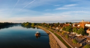 Splendid aerial cityscape about Szentendre in Hungary. Amazing little old town near by Budapest. There are beautiful old colorful houses in downtown