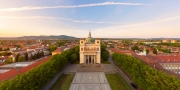 Amazing aerial citycape with cathedral. Vac is a fantastic city not too far from Budapest in Hungary. This baroque style old historical church built in 1761.