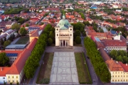Amazing aerial citycape with cathedral. Vac is a fantastic city not too far from Budapest in Hungary. This baroque style old historical church built in 1761.