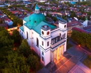 Amazing aerial citycape with cathedral. Vac is a fantastic city not too far from Budapest in Hungary. This baroque style old historical church built in 1761.