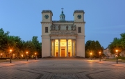 Amazing aerial citycape with cathedral. Vac is a fantastic city not too far from Budapest in Hungary. This baroque style old historical church built in 1761.