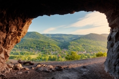 hermits cave in Danube bend. Fantastic ancient cave in Borzsony mountain. Amazing view of the visegrad hills and Domsod city. Untachable nature place next to Danube river.
