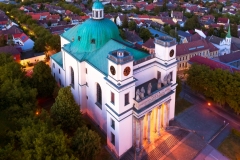 Amazing aerial citycape with cathedral. Vac is a fantastic city not too far from Budapest in Hungary. This baroque style old historical church built in 1761.