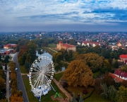 Amazing aerial photo about the Castle of Gyula ferris wheel. famous historical fort in south Hungary near by Romanian border.