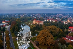 Amazing aerial photo about the Castle of Gyula ferris wheel. famous historical fort in south Hungary near by Romanian border.