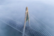 Foggy sunrise at Megyeri bridge,