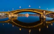 Amazing panoramic phot about the Margaret bridge in Budapest Hungary
