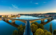 Amazing panoramic phot about the Margaret bridge in Budapest Hungary
