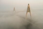 Foggy sunrise at Megyeri bridge,