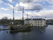 The  VOC Ship 'Amsterdam' Replic is a tourist attraction in downtown os Amsterdam city, Netherlands.