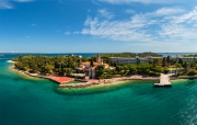 Red island near by Rovinj city in Croatia. Croatian name is Otocic Maskin. It has a hotel, aquapark, chruch monument and amazing beaches