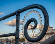 The  London eye. Fantastic view, colorful autumn trees and blue sky with clouds.
