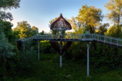 Canopy walkway in Mako city. Amazing education trail in Maros river's floodplain. include a  lookout tower and onion shape wood umbrella. The onion is a symbol for this city due famous Mako Onion.