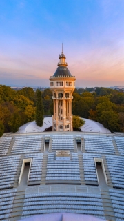 Water tower in Margaret island Budapest Hungary. There is the amazing Opean-air stage too where there are theatrical performances all summers