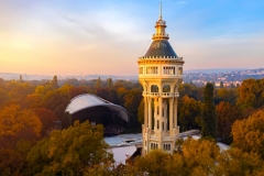 Water tower in Margaret island Budapest Hungary. There is the amazing Opean-air stage too where there are theatrical performances all summers