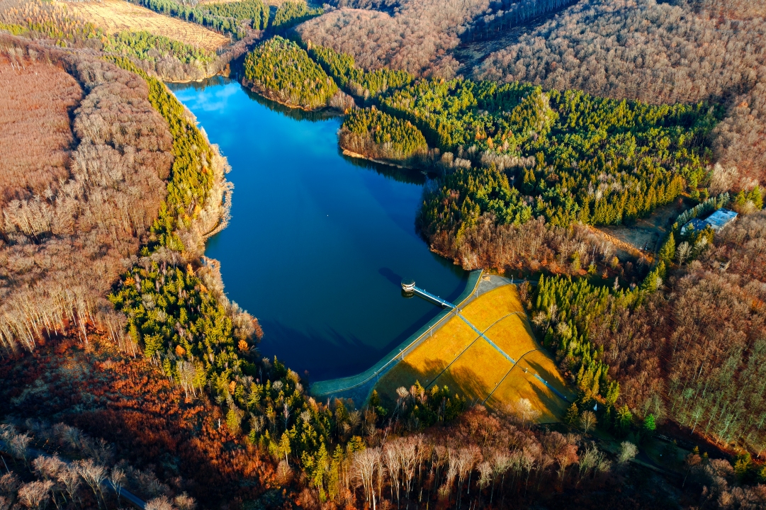 Csorreti reservoir in Matra mountains Hungary. This is highest reservoir  in Hungary. volume of 1,1 million cubic meters. 5 streams fill continuously