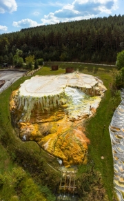 Thermal water pools in Egerszalok. The limestone hill. Mineral natural terraced basins in Egerszalok, Hungary.