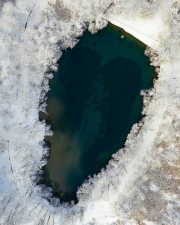 Aerial view about an amazing Tarn in Szalajka valley near by Szilvasvarad hUngary. A part of Bukk national park. Amazing winter view with fresh snow.