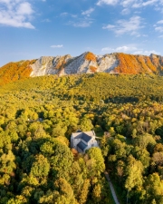 Belko mountain in autunm colors. Uniqie beautiful mountain in Bükk mountains Hungary near by Belapatfalva  village. There is  the famous Cisteszi apatsag ruins too. 
Clorful panoramic landscape